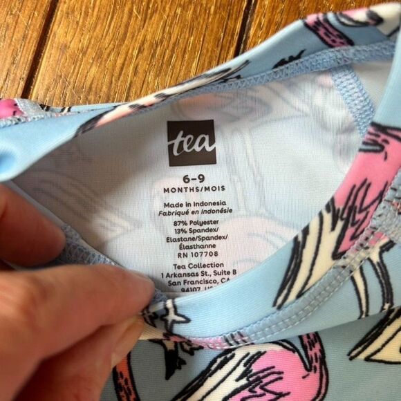 NWT Tea Collection 6 - 9 Month Two Piece Rashguard Swimsuit 2 Piece Flamingo - Picture 4 of 7
